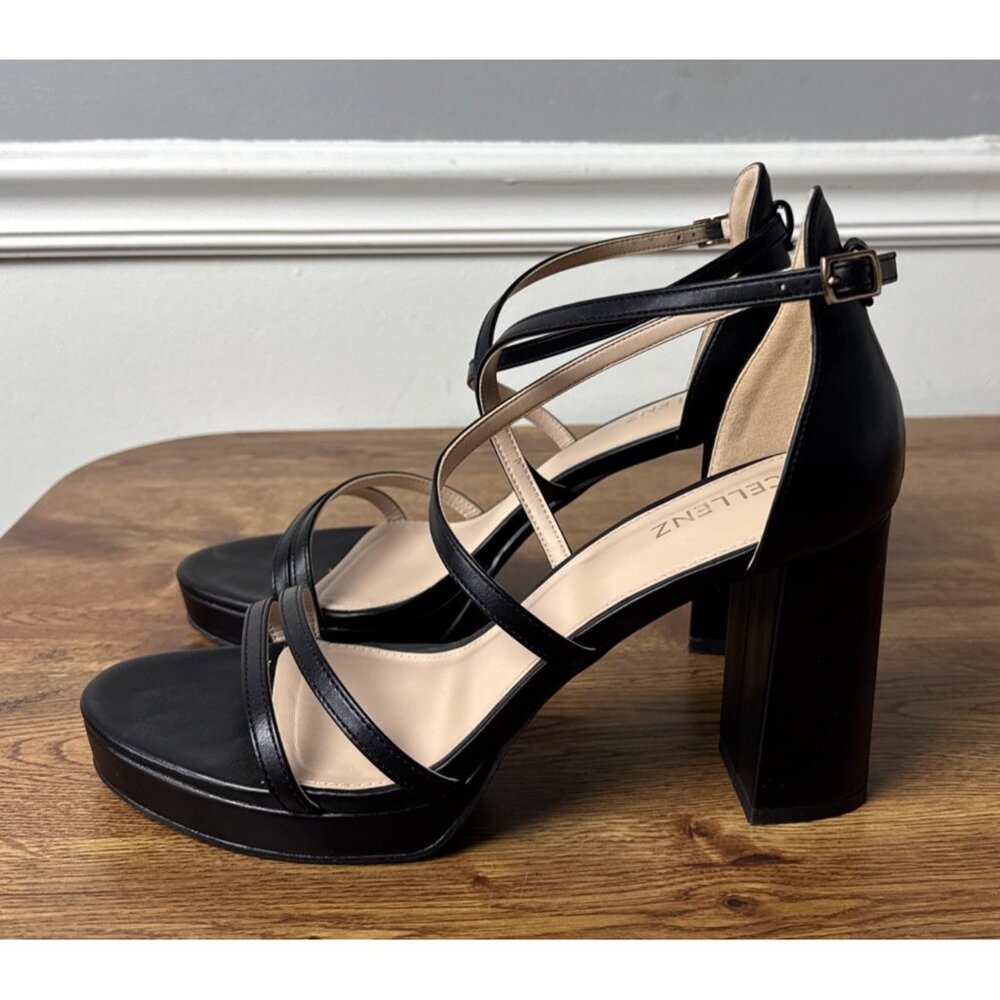 Women’s Size 10 Black Cellenz Brand Block Heels With Straps And Buckles